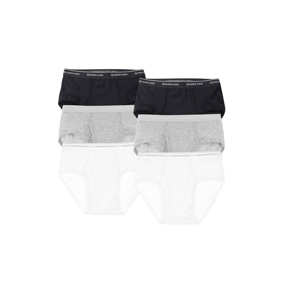 GIORDANO 男裝素色棉質三角內褲(六件裝)【雙色任選】 (72 黑X灰X白)