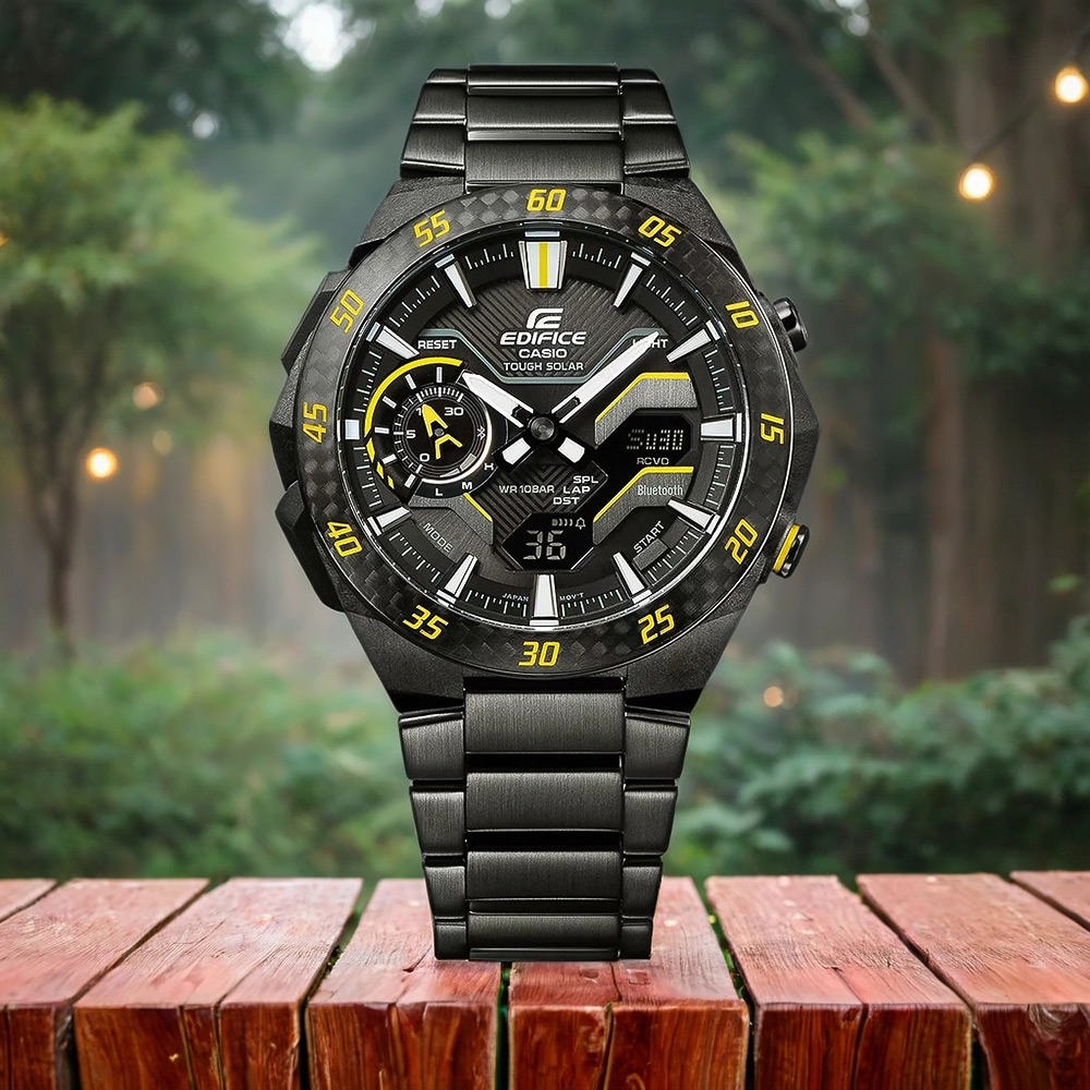 CASIO 卡西歐 EDIFICE 賽車方格旗 太陽能藍芽手錶 開學換新季 送禮推薦-黑x黃色 ECB-2200RC-1A9
