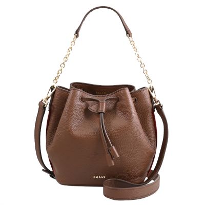 BALLY BALLM 金屬LOGO牛皮束口迷你兩用水桶包(棕)
