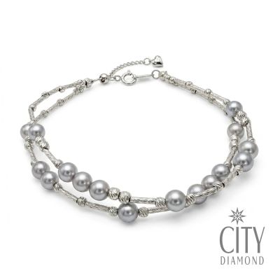 【City Diamond 引雅】網路獨家 日本 AKOYA珍珠 真多麻色 4-4.5mm 純銀 雙層 伸縮 手鍊 (東京Yuki系列)