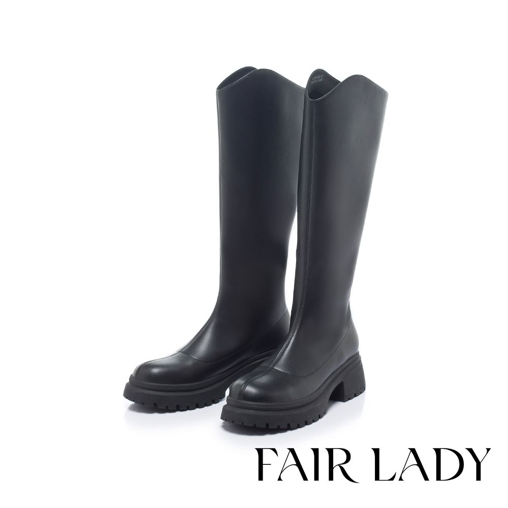 FAIR LADY 軟實力 俐落顯瘦厚底彈力長靴 黑 (7E3305)