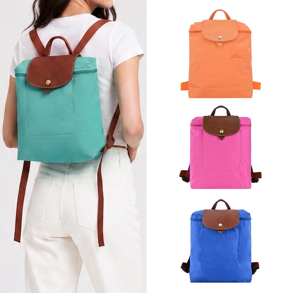 LONGCHAMP LE PLIAGE/GREEN系列原創刺繡再生尼龍中型摺疊後背包(多款選)