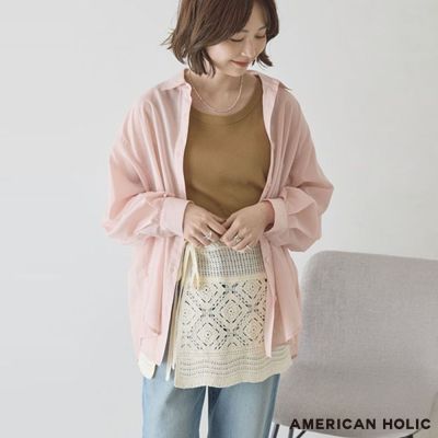 〈AMERICAN HOLIC〉防紫外線透明感素面長版襯衫