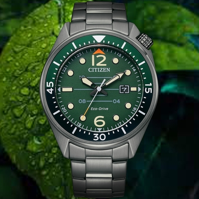 CITIZEN 星辰 聖誕節推薦款 Eco-Drive 光動能大三針腕錶 聖誕節 禮物-綠44mm AW1717-81X