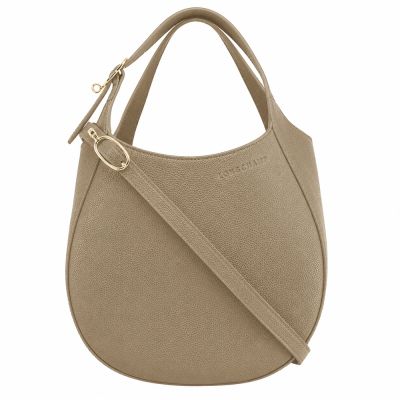 LONGCHAMP LE FOULONNÉ系列牛皮簡約圓弧手提/斜背兩用包(小/鼠尾草綠)