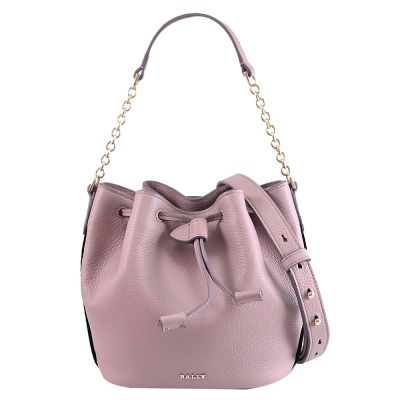 BALLY BALLM 金屬LOGO牛皮束口迷你兩用水桶包(藕粉)