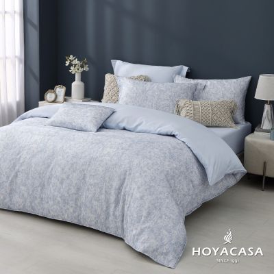 HOYACASA-特大60支抗菌天絲織棉兩用被床包組-靜藍之境