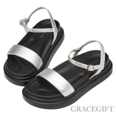 【Grace Gift】極輕量細帶繞踝厚底涼鞋 銀