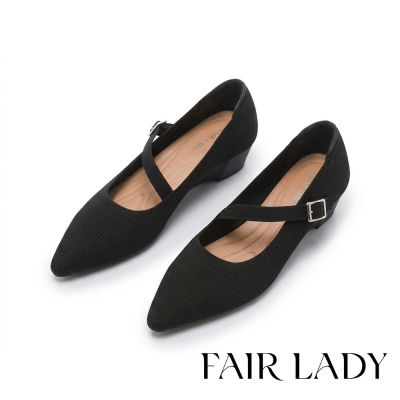FAIR LADY 芯太軟 百搭針織彈力尖頭楔形鞋 黑 (553177)