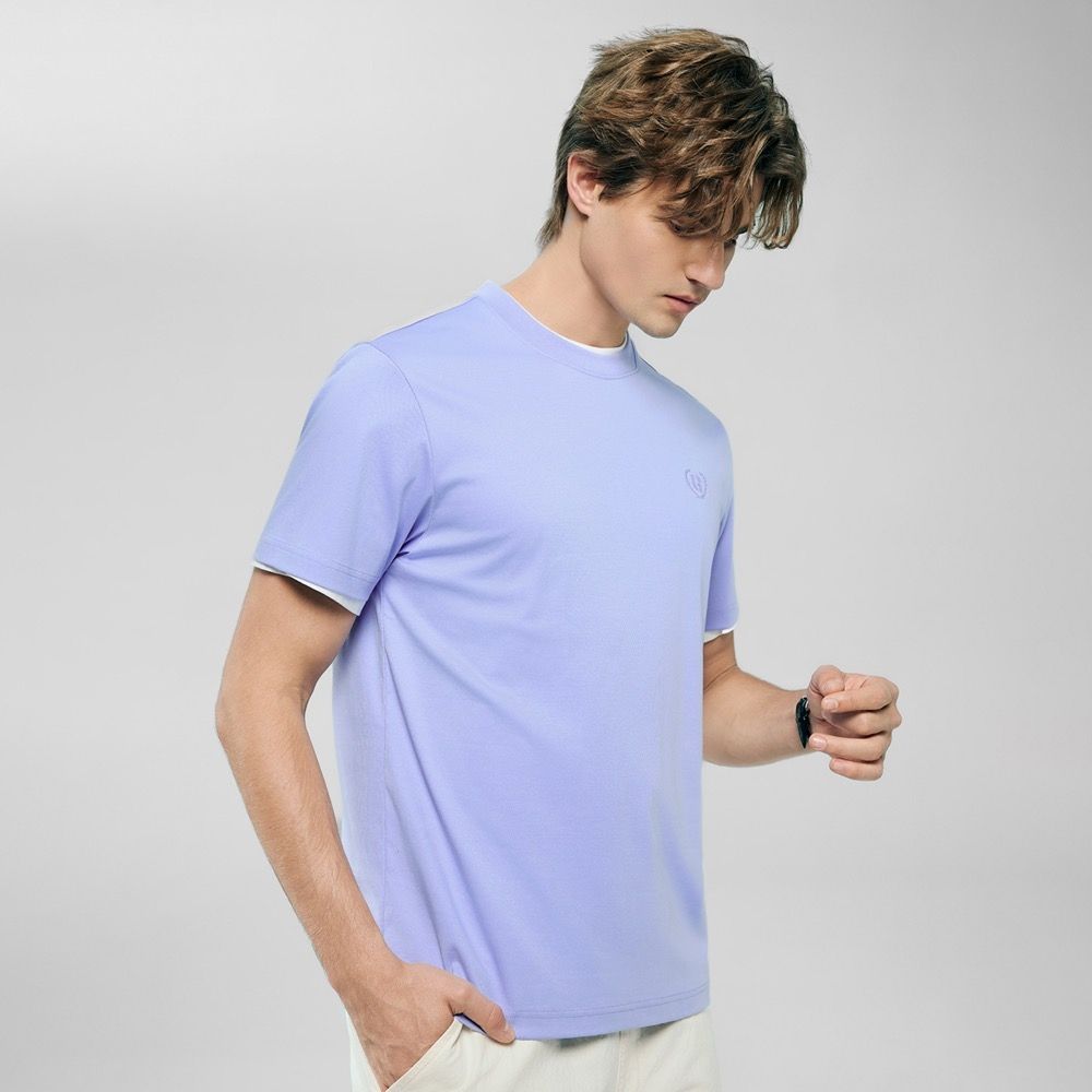 GIORDANO 男裝細緻抗皺修身素色短袖T恤 Liquid Touch系列【多色任選】 (66 天帆藍)