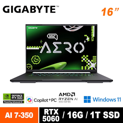 GIGABYTE技嘉 GIGABYTE 技嘉 AERO X16 1VH93TWC94DH 16吋AI電競筆電 (Ryzen AI 7 350/RTX5060/16G/1TB/Win11)
