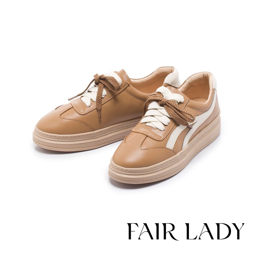 FAIR LADY 軟實力 潮流線條真皮厚底德訓鞋 棕 (503105)