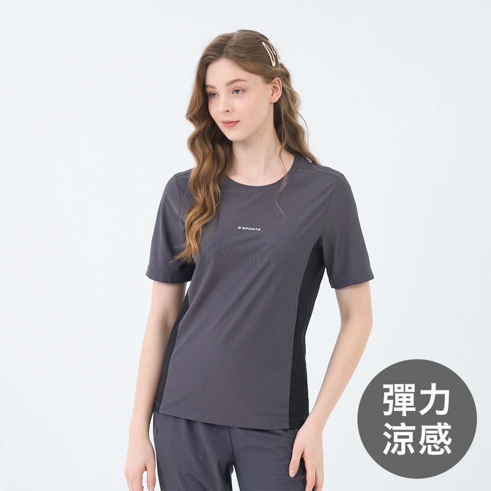GIORDANO 女裝高彈力涼感拼接短袖上衣【多色任選】 (08 標誌灰)