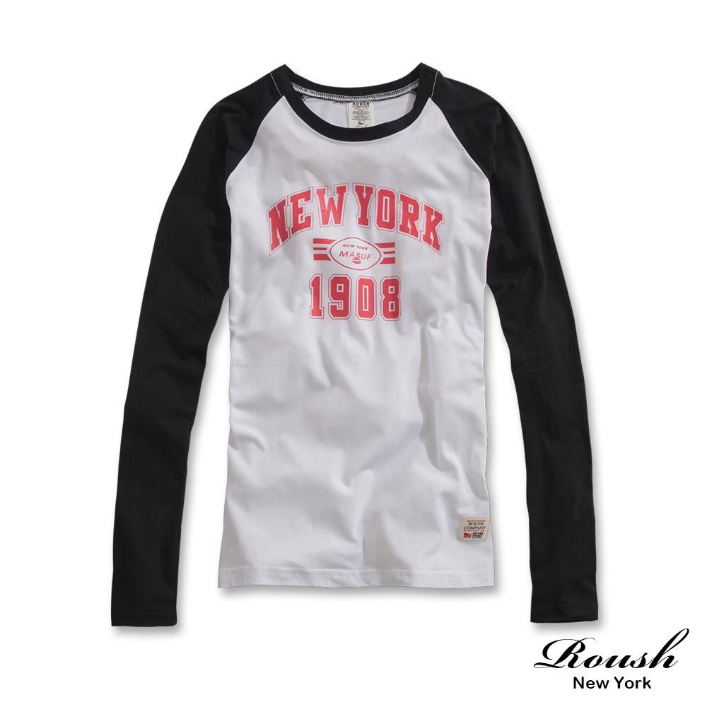Roush 女生NEW YORK拉克蘭袖長Tee(2511680) (白x黑)