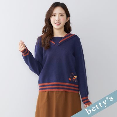 betty’s貝蒂思　熊熊企鵝刺繡撞色水手領毛衣(藍色)