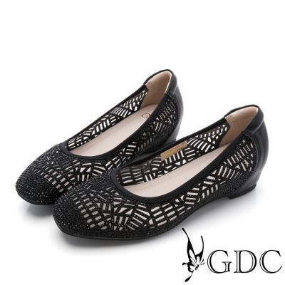 GDC-星光水鑽簍空內增高包鞋-黑