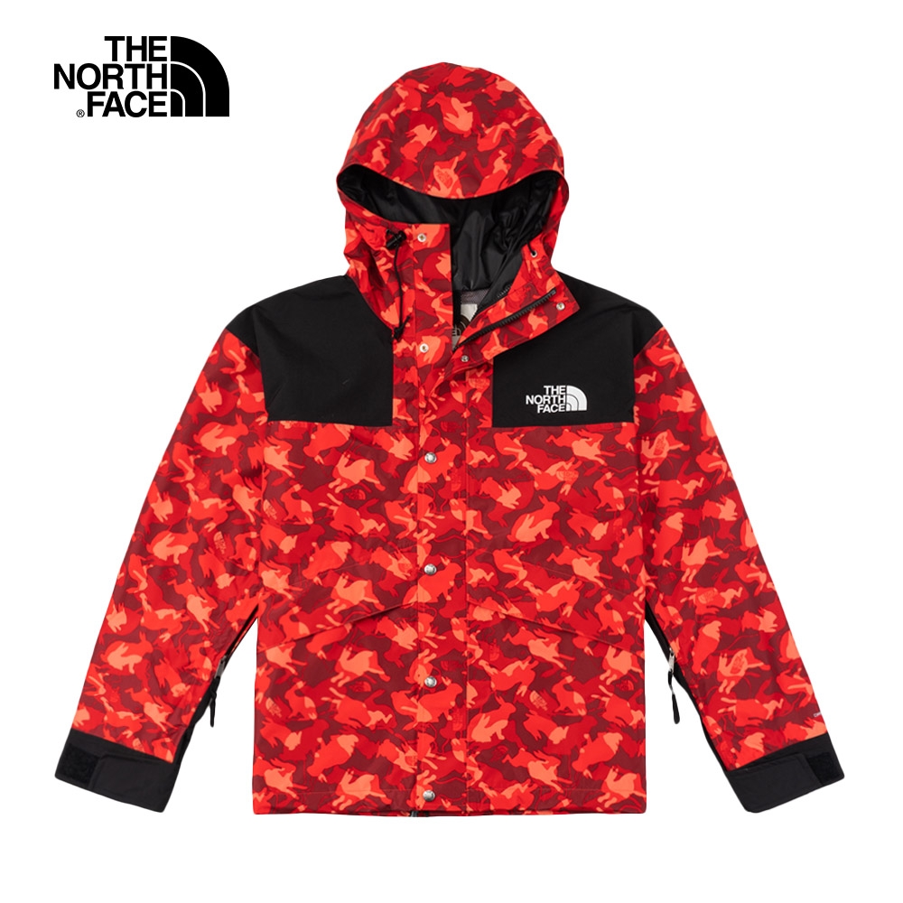 The North Face 官方旗艦】北面男款紅色兔紋迷彩DryVent防水透氣連帽