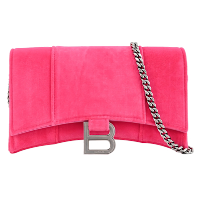 BALENCIAGA巴黎世家 BALENCIAGA Hourglass 天鵝絨斜背鍊包(粉)