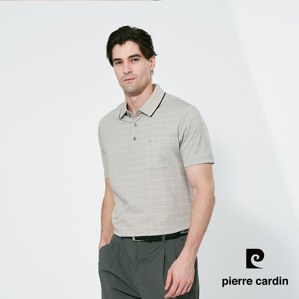 pierre cardin 皮爾卡登 男款 印花短袖polo衫-卡其灰色(5257251-82)