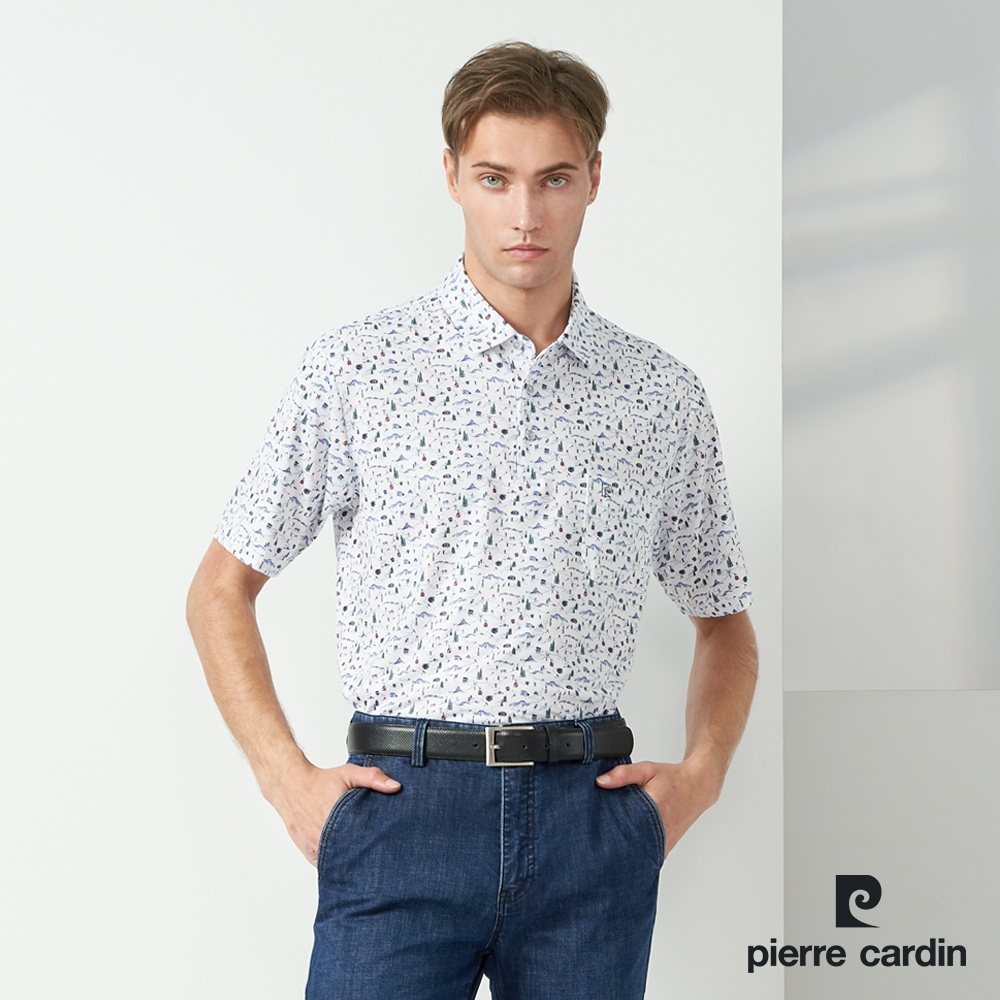 pierre cardin 皮爾卡登 男款 TOP印花短袖POLO衫-白色(5237285-90)