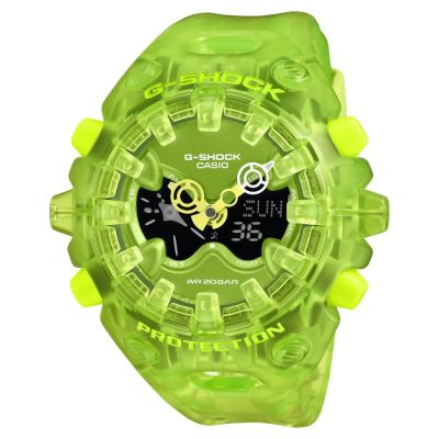 CASIO卡西歐 G-SHOCK Y2K 半透明 絕對強悍 金屬錶盤 雙顯錶款 螢光黃 GA-V01SKE-3A 58.2mm