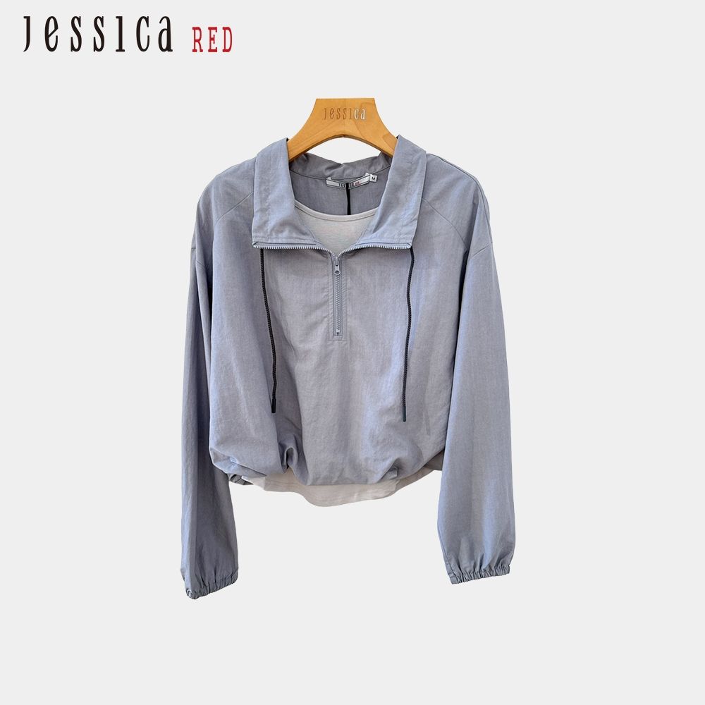 JESSICA RED - 百搭休閒半拉鍊長袖外套（藍）R63001