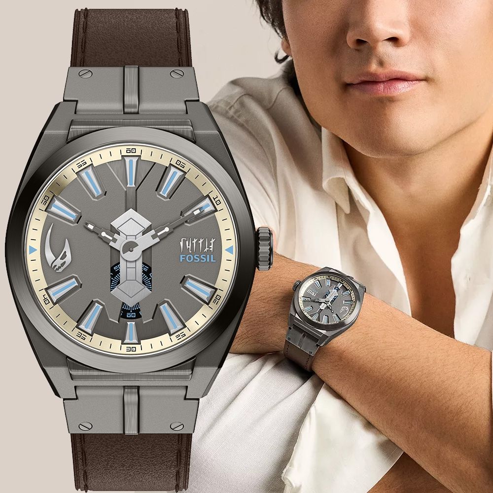 FOSSIL x Star Wars 星際大戰聯名 Mandalorian曼達洛人 貝斯卡鋼限量手錶 開學購物季 送禮首選-42mm LE1245SET