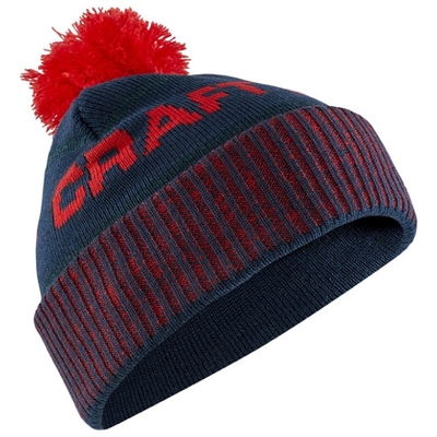 瑞典 Craft Core Retro Logo Knit Hat LOGO針織羊毛帽 .彈性透氣保暖護耳帽 藍色