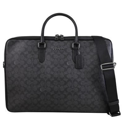 COACH 滿版印花LOGO兩用公事包(黑灰)