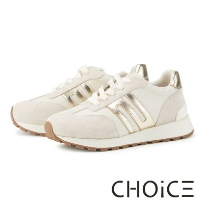 CHOiCE 異材質拼接復古綁帶平底休閒鞋 金色