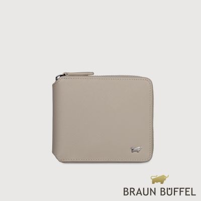 【BRAUN BUFFEL 德國小金牛】台灣總代理 亞當 8卡拉鍊皮夾-杏色/BF504-328-HM