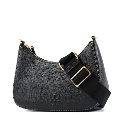 TORY BURCH THEA 荔枝紋拉鍊雙背帶肩背/斜背二用包-黑色