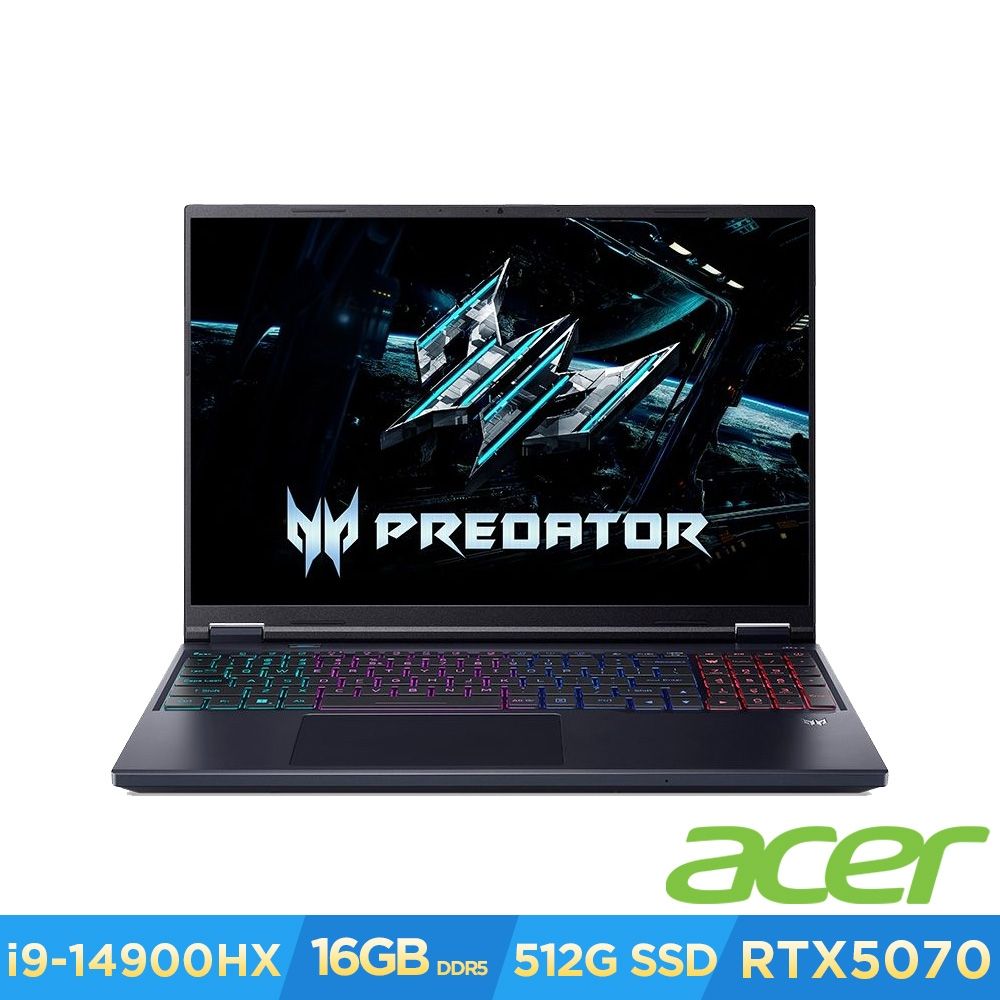 Acer 宏碁 Predator PHN16-I31-91T4 16吋AI電競筆電(i9-14900HX/16GB/512GB/RTX5070/Win11)