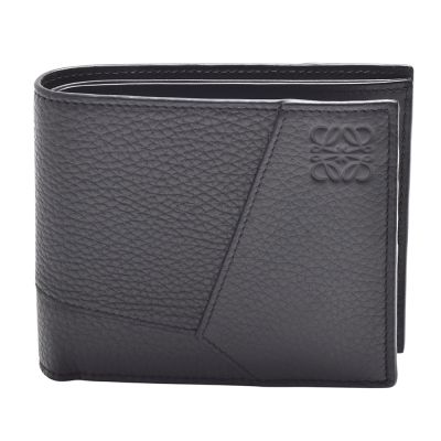 LOEWE 經典Puzzle品牌LOGO壓印粒面小牛皮對折短夾(深灰色)