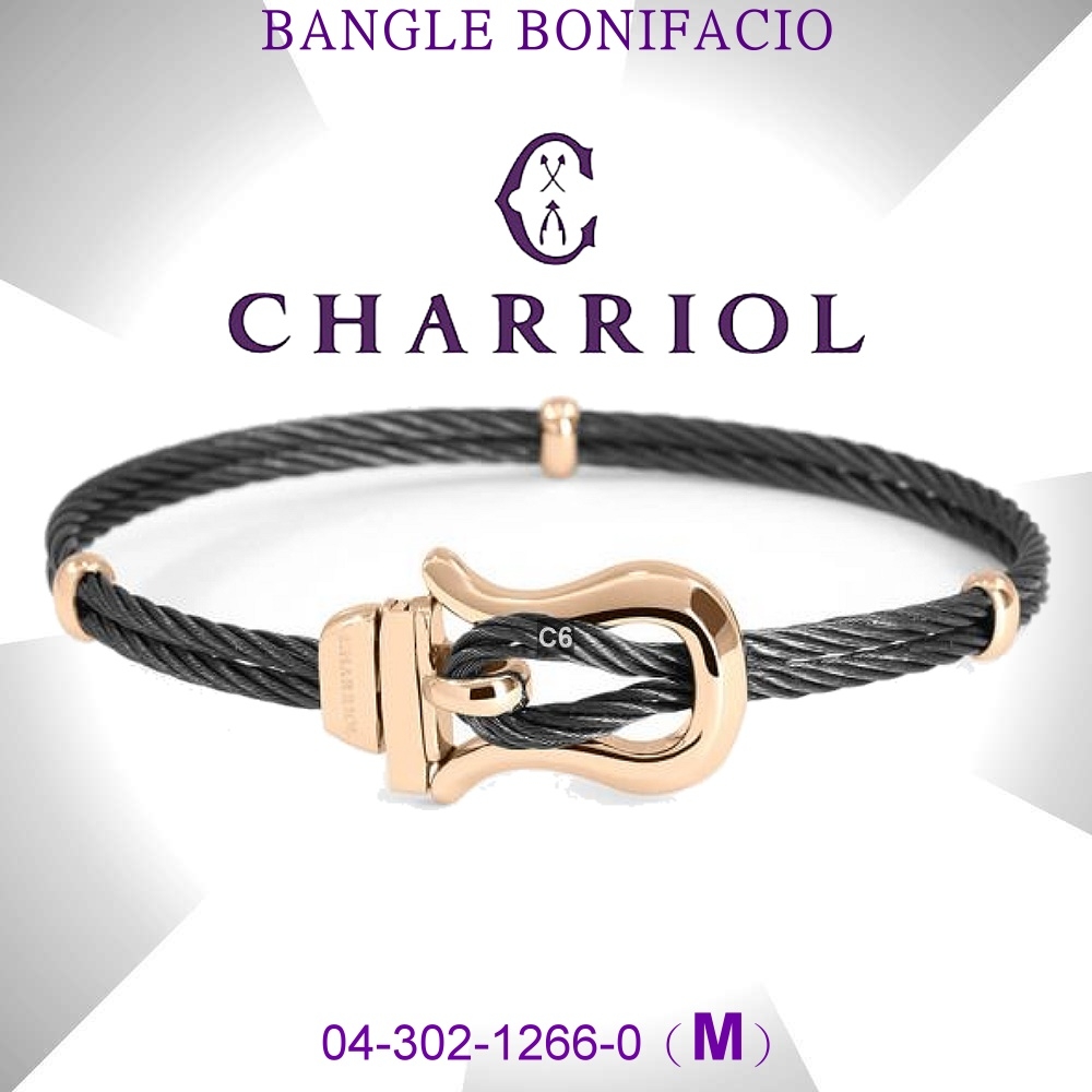 CHARRIOL夏利豪公司貨 Bracelet Banifacio 博尼法西奧手環 玫瑰金黑鋼索M款(04-302-1266-0)