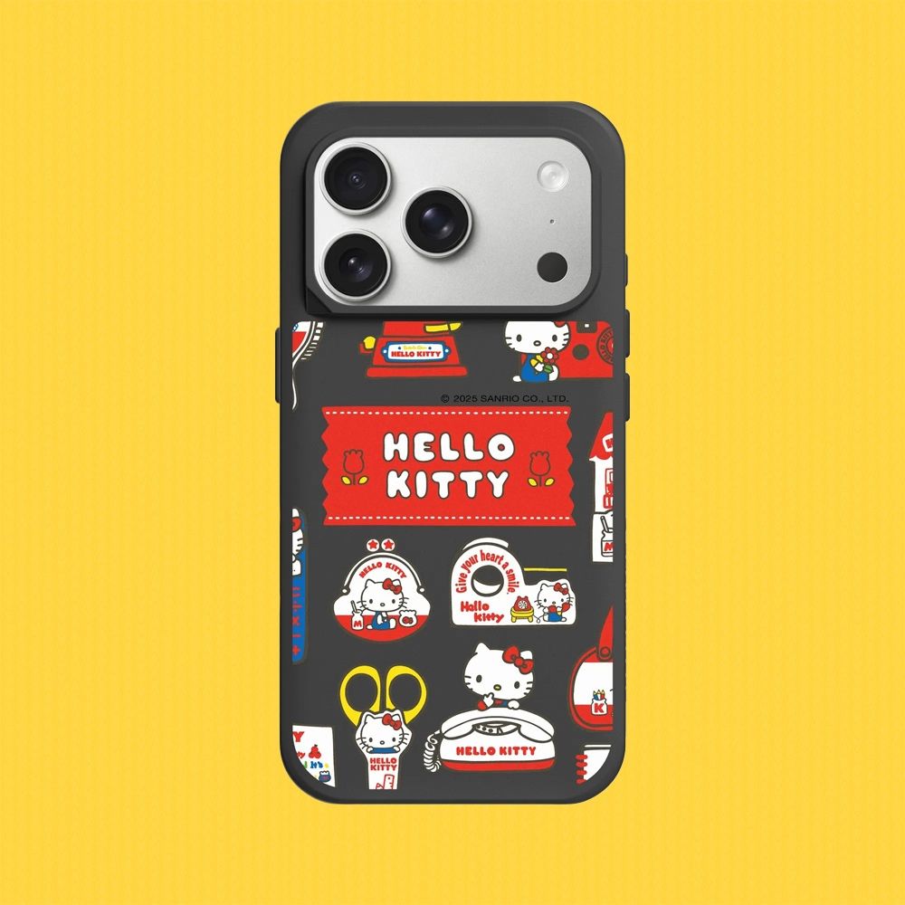 犀牛盾 iPhone 15/16/17系列 SolidX(MagSafe兼容)強化吸震緩衝防摔手機殼/Hello Kitty-Sticker-生活小物 (經典黑)