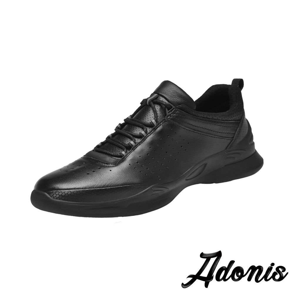 Adonis 真皮休閒鞋 運動鞋/真皮頭層牛皮透氣沖孔個性休閒運動鞋 黑