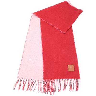 Max Mara-WEEKEND TEATINO 皮標純羊毛紅色流蘇披肩 圍巾(197x30)