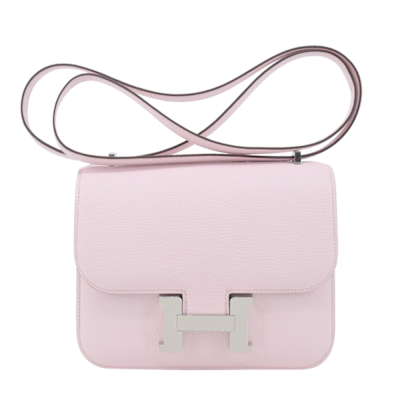 Hermes 愛馬仕 Mini Constance 18CM K刻 羊皮新款斜背包(M7戀愛粉/銀釦/附鏡子)