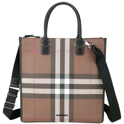 BURBERRY博柏利 Denny 格紋塗層帆布拼小牛皮托特包 BURBERRY博柏利 Denny 格紋塗層帆布拼小牛皮托特包,全新未使用,黑色、咖啡色、白色三色可選。外層為棉布、合成皮、帆布與小牛皮拼接設計,內層為人造革與棉、聚氨酯與亞麻組合,提供3個內袋空間,可輕鬆放入筆電、檔案等物品。提把長約39公分,背帶長約121公分(可拆卸調整),適合手提或肩背使用。為真品義大利平行輸入,品質保證,適合男女使用,並可容納A4檔案。