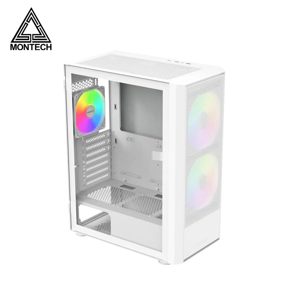 MONTECH 君主 X2 Plus 白 玻璃透側機殼 (ATX/Type-C/內建風扇前2後1/ARGB風扇/網孔面板)