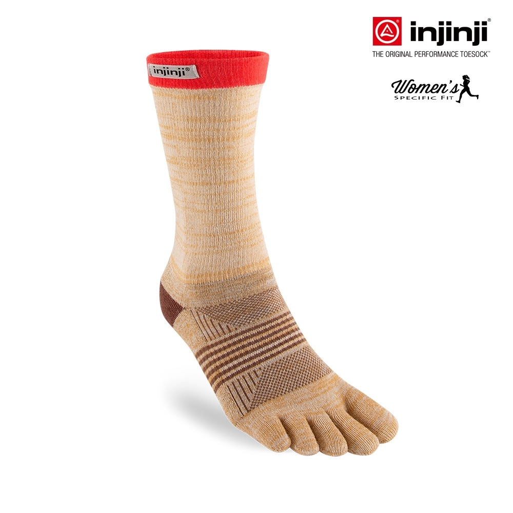 injinji TRAIL女野跑避震吸排五趾中筒襪(褐色)-WAA3983|野跑 五趾襪 路跑 慢跑長跑 馬拉松襪