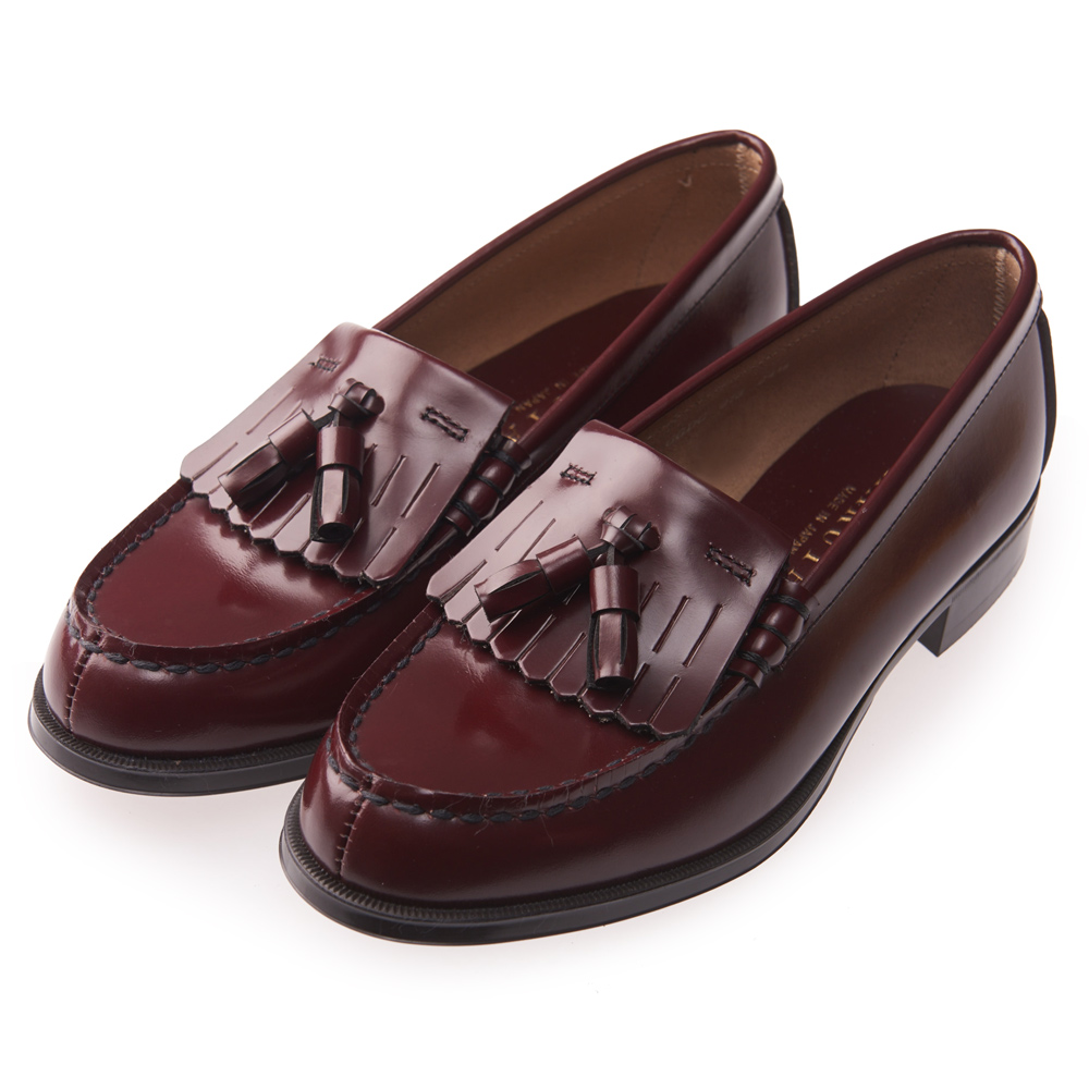 日本HARUTA 女平底英倫風流蘇樂福鞋全真皮酒紅色質感復古經典