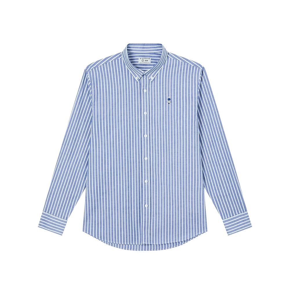 GIORDANO 男裝萊卡彈力修身牛津紡襯衫【多色任選】 (81 藍白條紋)