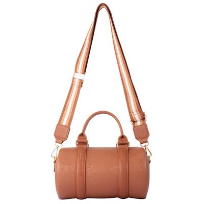 星巴克 棕皮革圓筒側背包