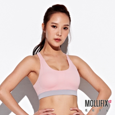 Mollifix 瑪莉菲絲 小交叉美背運動內衣 (粉+淡灰) 暢貨出清