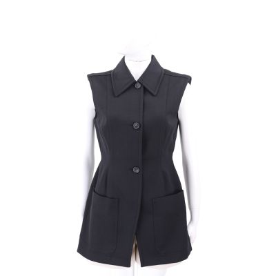 Max Mara-SPORTMAX 襯衫領排釦 黑色無袖上衣 西裝背心
