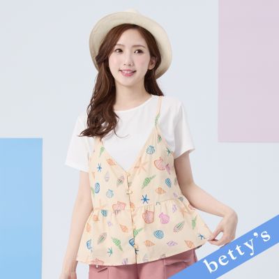betty’s貝蒂思　假兩件式貝類圖示上衣(米黃色)