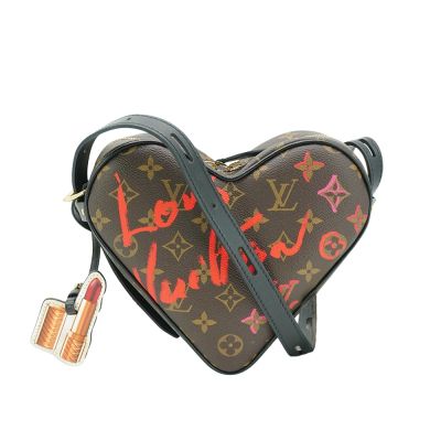 LOUIS VUITTON路易威登 Louis Vuitton LV路易威登 Sac Coeur 愛心字樣帆布斜背包(M45890-咖)