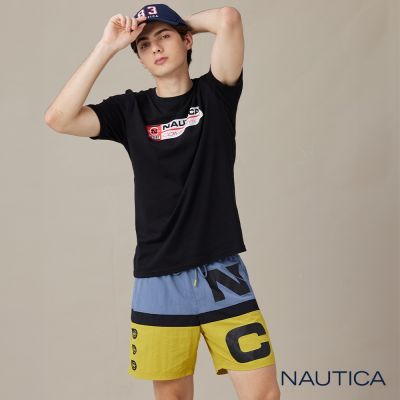 Nautica 男裝 COMPETITION撞色修身運動短褲-黃藍色